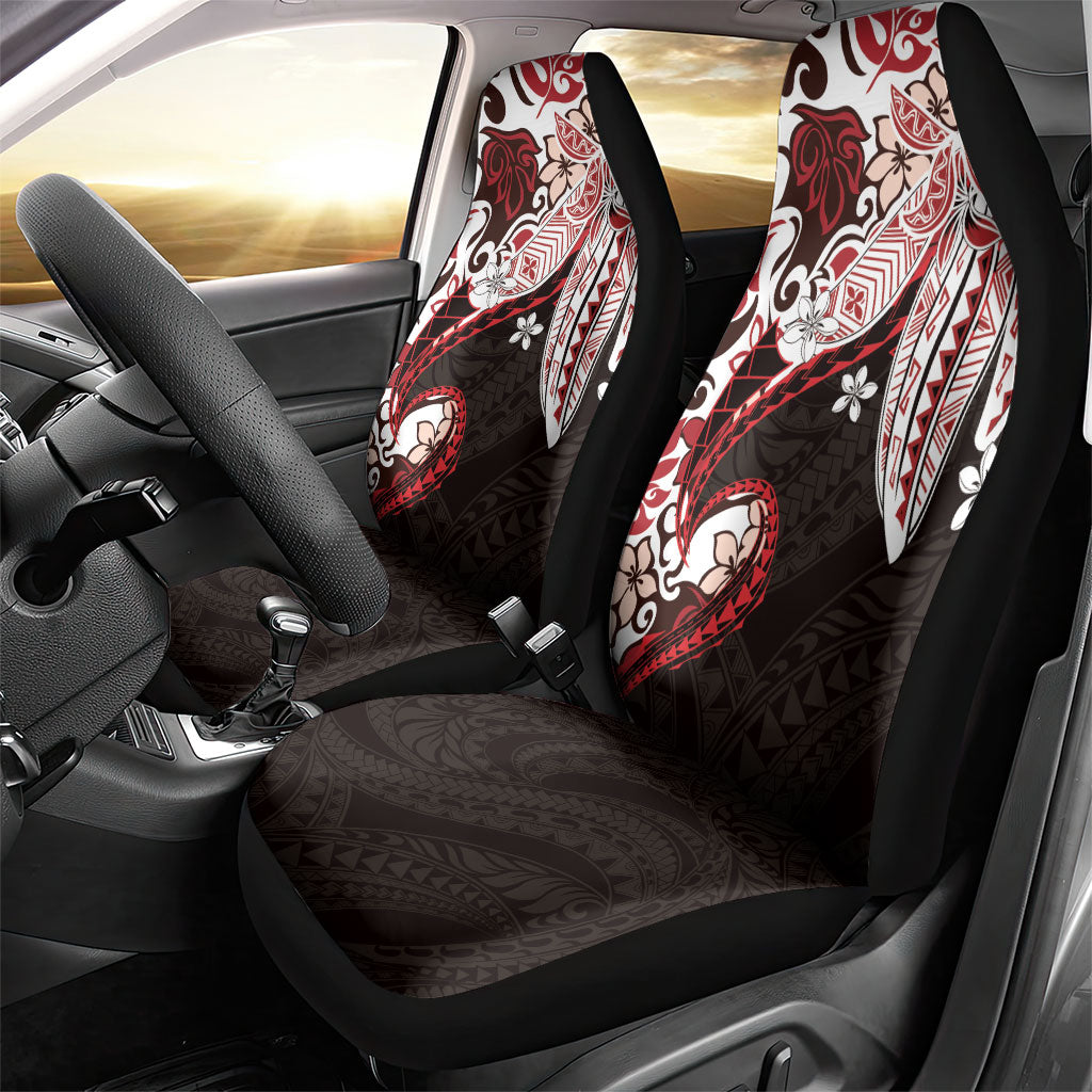 Monstera Plumeria Flowers Red Car Seat Cover Polynesian Pattern