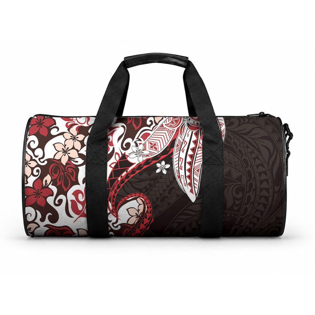 Monstera Plumeria Flowers Red Duffle Bag Polynesian Pattern