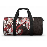 Monstera Plumeria Flowers Red Duffle Bag Polynesian Pattern
