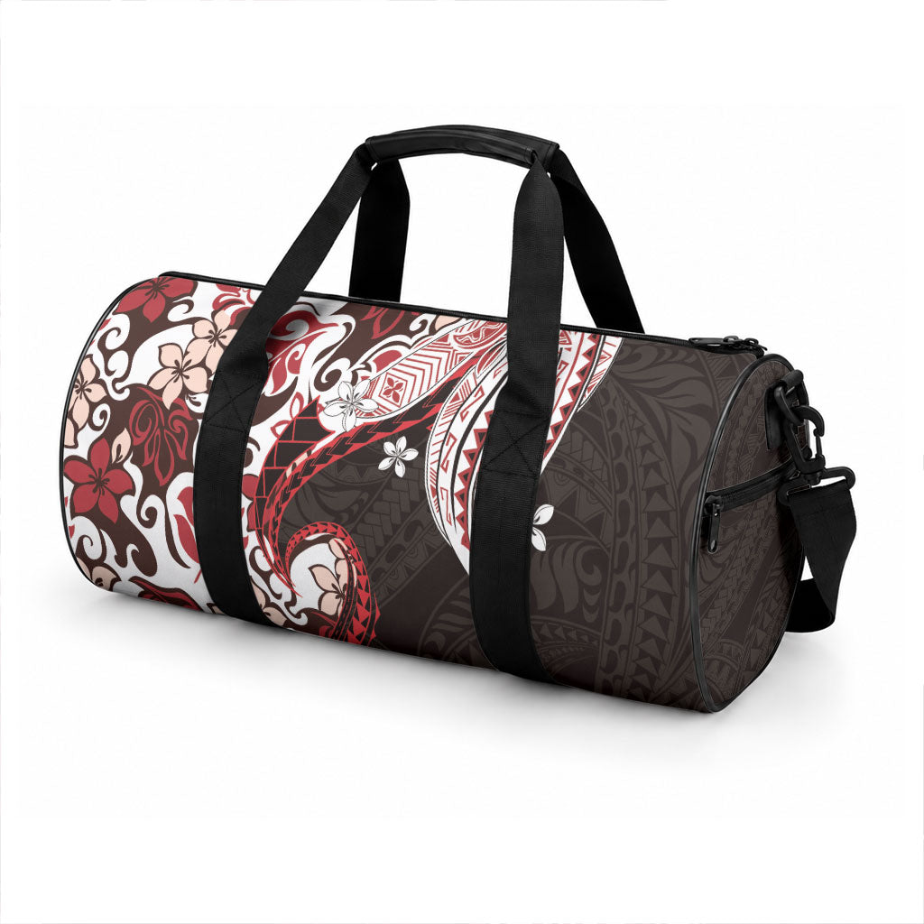 Monstera Plumeria Flowers Red Duffle Bag Polynesian Pattern