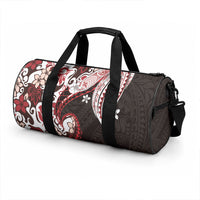 Monstera Plumeria Flowers Red Duffle Bag Polynesian Pattern