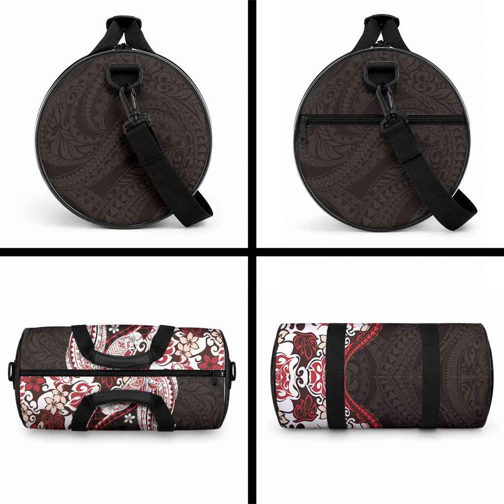 Monstera Plumeria Flowers Red Duffle Bag Polynesian Pattern