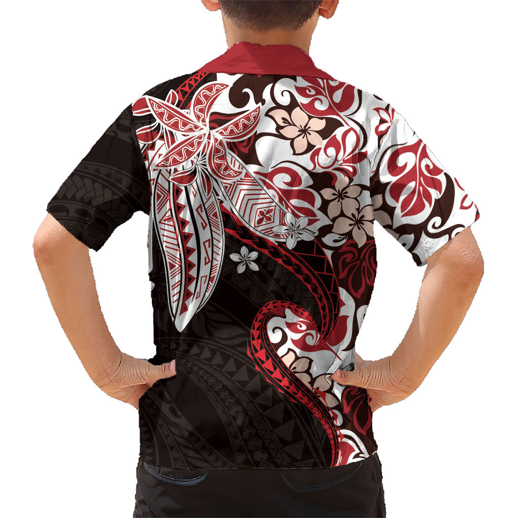 Monstera Plumeria Flowers Red Family Matching Mermaid Dress and Hawaiian Shirt Polynesian Pattern LT01 - Polynesian Pride
