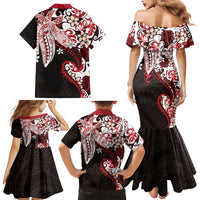 Monstera Plumeria Flowers Red Family Matching Mermaid Dress and Hawaiian Shirt Polynesian Pattern LT01 - Polynesian Pride