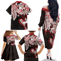 Monstera Plumeria Flowers Red Family Matching Off The Shoulder Long Sleeve Dress and Hawaiian Shirt Polynesian Pattern