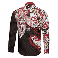 Monstera Plumeria Flowers Red Family Matching Off Shoulder Maxi Dress and Hawaiian Shirt Polynesian Pattern LT01 - Polynesian Pride