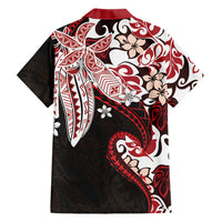 Monstera Plumeria Flowers Red Family Matching Off Shoulder Short Dress and Hawaiian Shirt Polynesian Pattern LT01 - Polynesian Pride