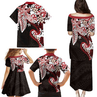 Monstera Plumeria Flowers Red Family Matching Puletasi and Hawaiian Shirt Polynesian Pattern LT01 - Polynesian Pride