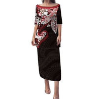 Monstera Plumeria Flowers Red Family Matching Puletasi and Hawaiian Shirt Polynesian Pattern LT01 Mom's Dress Red - Polynesian Pride