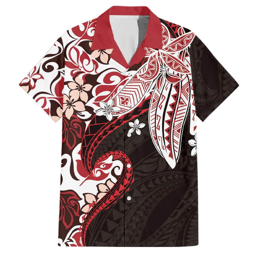 Monstera Plumeria Flowers Red Family Matching Short Sleeve Bodycon Dress and Hawaiian Shirt Polynesian Pattern