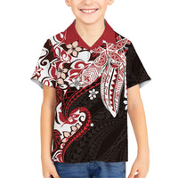 Monstera Plumeria Flowers Red Family Matching Tank Maxi Dress and Hawaiian Shirt Polynesian Pattern LT01 Son's Shirt Red - Polynesian Pride