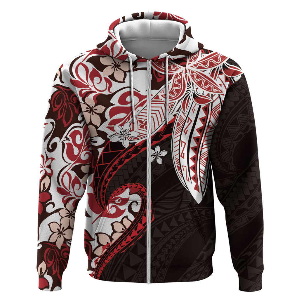 Monstera Plumeria Flowers Red Hoodie Polynesian Pattern LT01 Zip Hoodie Red - Polynesian Pride
