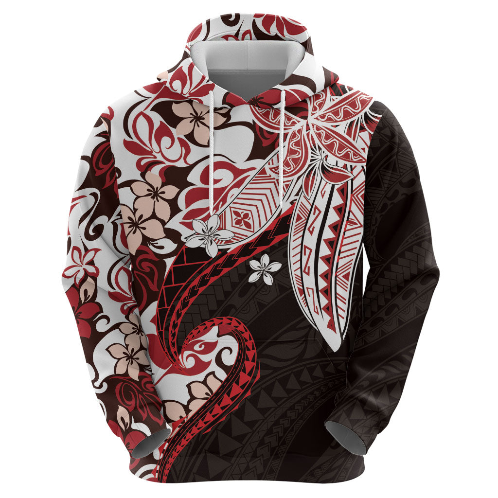 Monstera Plumeria Flowers Red Hoodie Polynesian Pattern LT01 - Polynesian Pride