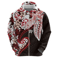 Monstera Plumeria Flowers Red Hoodie Polynesian Pattern LT01 - Polynesian Pride