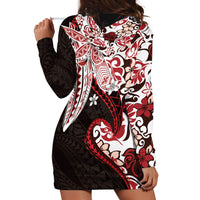 Monstera Plumeria Flowers Red Hoodie Dress Polynesian Pattern