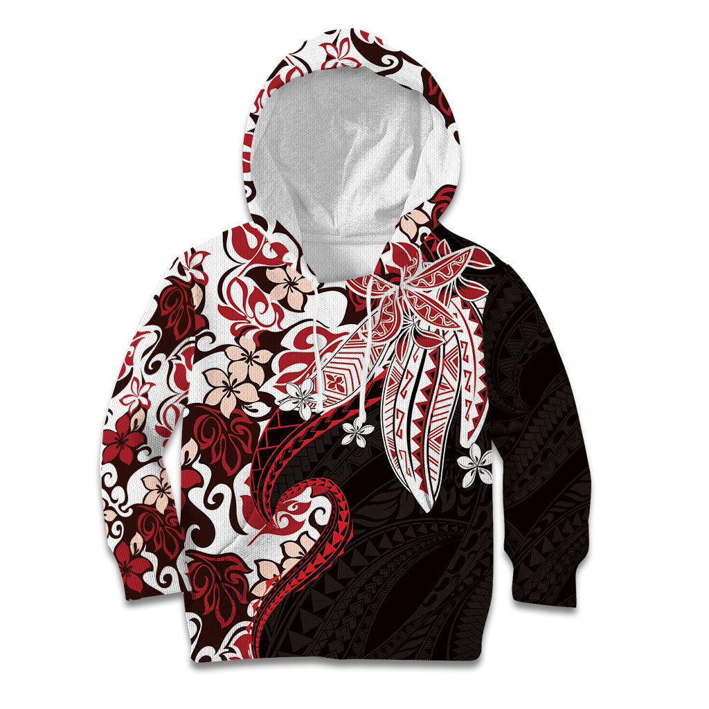 Monstera Plumeria Flowers Red Kid Hoodie Polynesian Pattern LT01 Hoodie Red - Polynesian Pride