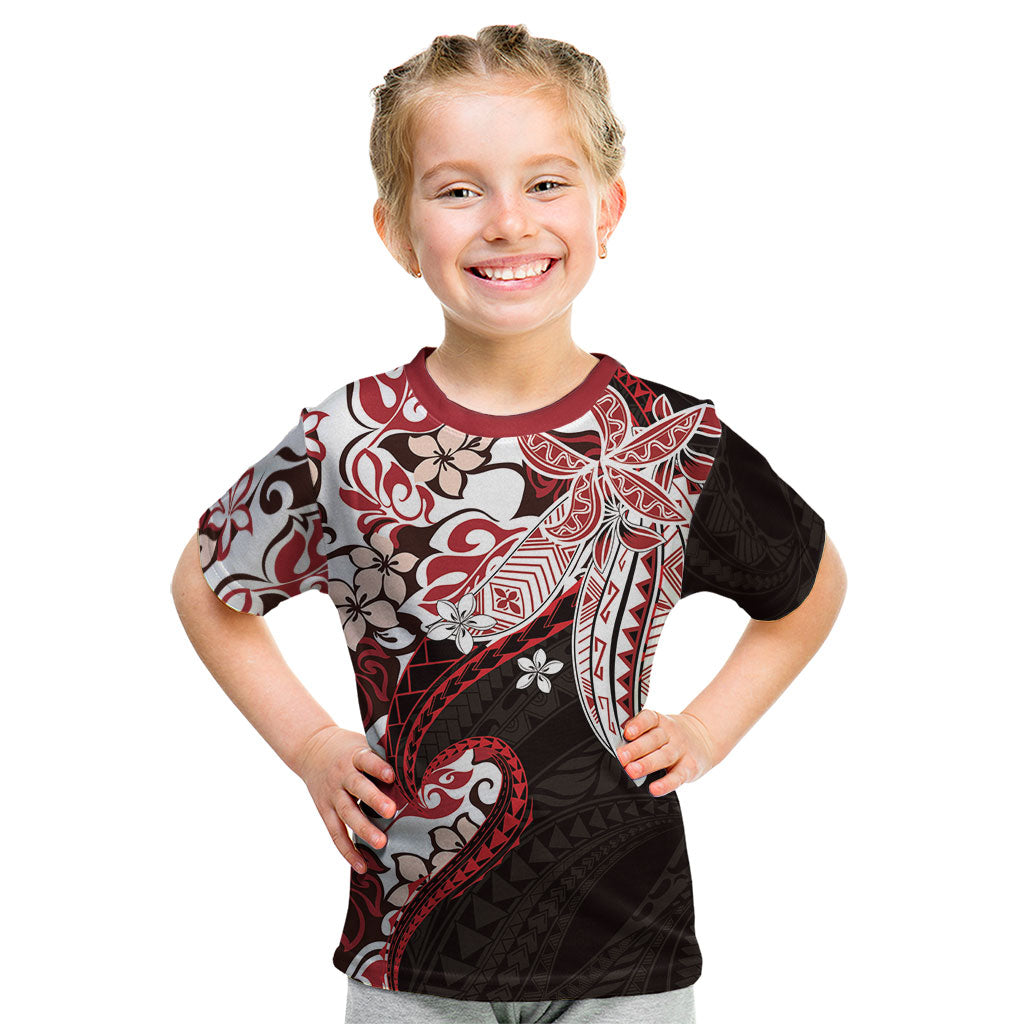Monstera Plumeria Flowers Red Kid T Shirt Polynesian Pattern LT01 Red - Polynesian Pride