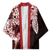 Monstera Plumeria Flowers Red Kimono Polynesian Pattern