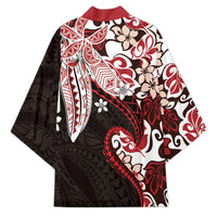 Monstera Plumeria Flowers Red Kimono Polynesian Pattern