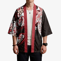 Monstera Plumeria Flowers Red Kimono Polynesian Pattern
