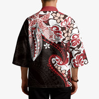 Monstera Plumeria Flowers Red Kimono Polynesian Pattern