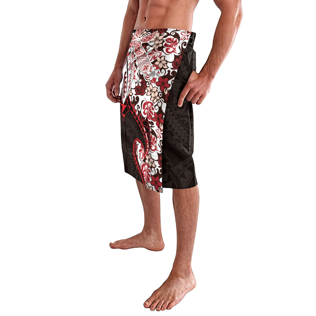 Monstera Plumeria Flowers Red Lavalava Polynesian Pattern