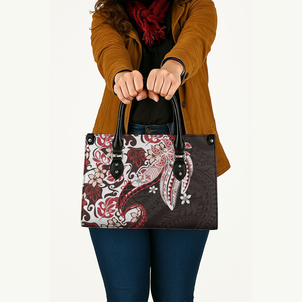 Monstera Plumeria Flowers Red Leather Bag Polynesian Pattern LT01 - Polynesian Pride