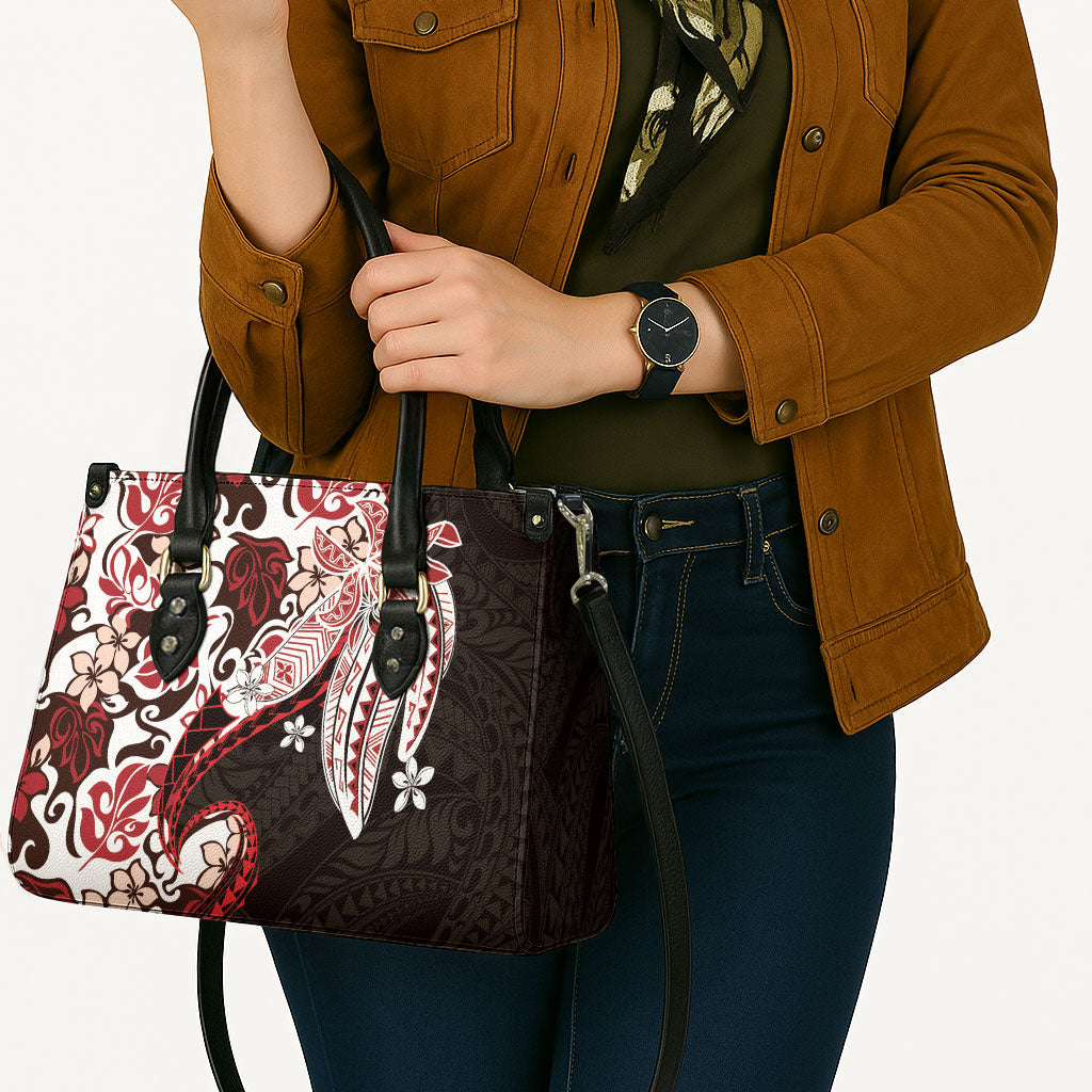 Monstera Plumeria Flowers Red Leather Bag Polynesian Pattern LT01 - Polynesian Pride