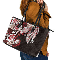 Monstera Plumeria Flowers Red Leather Tote Bag Polynesian Pattern LT01 - Polynesian Pride