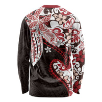 Monstera Plumeria Flowers Red Long Sleeve Shirt Polynesian Pattern LT01 - Polynesian Pride