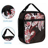Monstera Plumeria Flowers Red Lunch Bag Polynesian Pattern