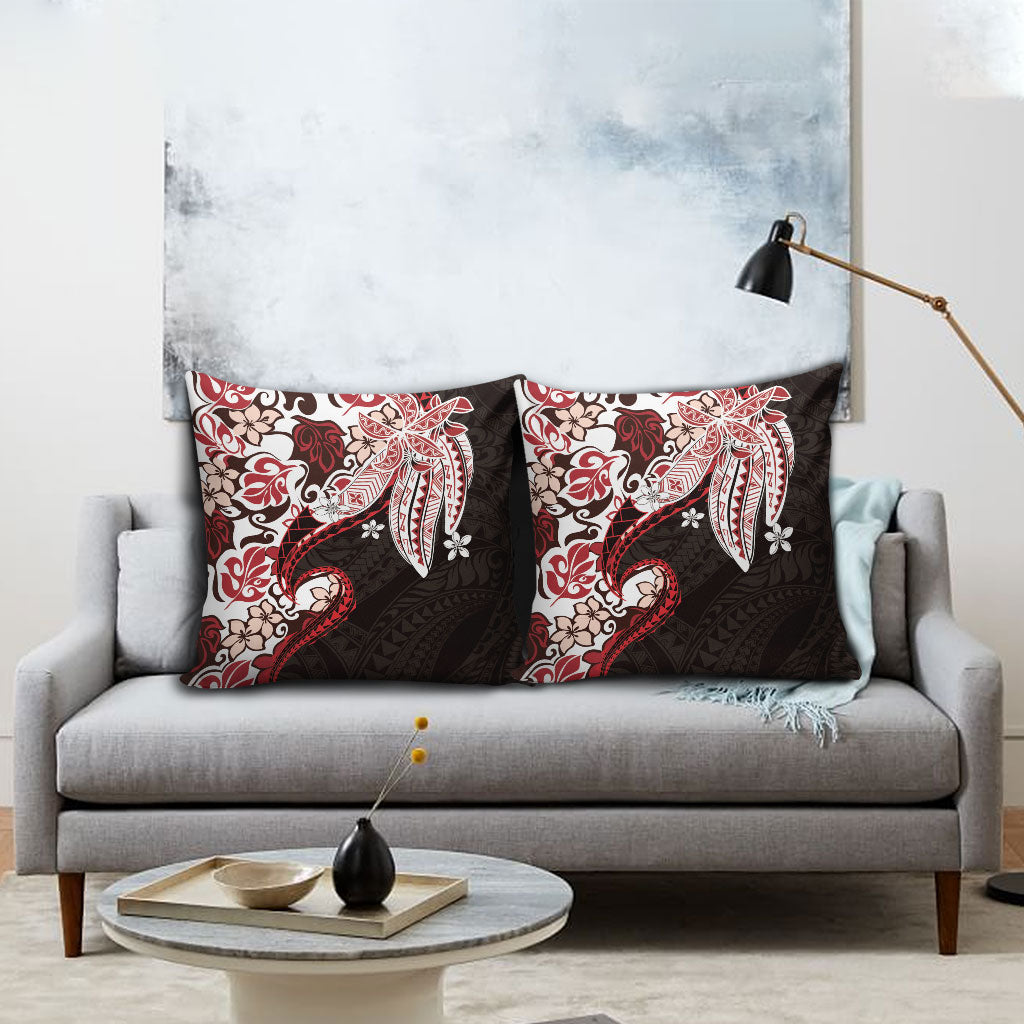 Monstera Plumeria Flowers Red Pillow Cover Polynesian Pattern LT01 - Polynesian Pride