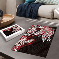 Monstera Plumeria Flowers Red Puzzle Polynesian Pattern