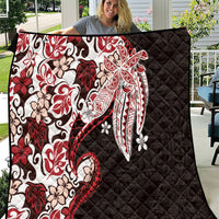 Monstera Plumeria Flowers Red Quilt Polynesian Pattern