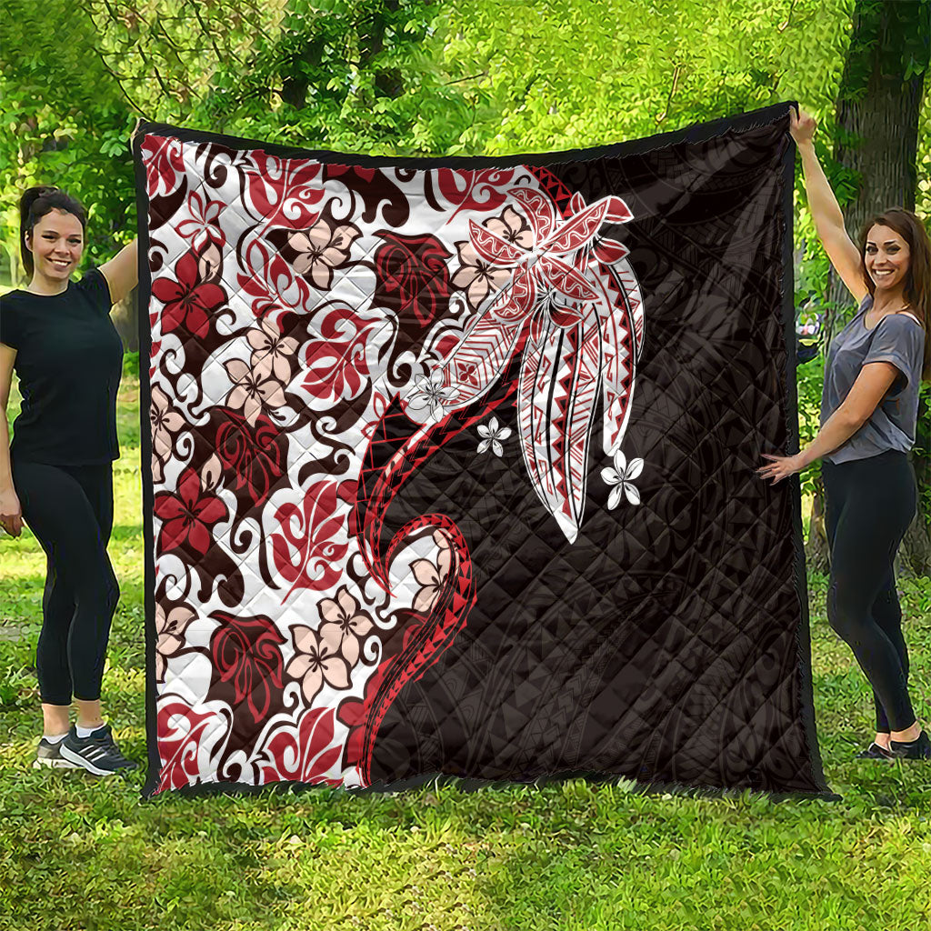 Monstera Plumeria Flowers Red Quilt Polynesian Pattern