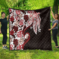Monstera Plumeria Flowers Red Quilt Polynesian Pattern