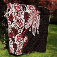 Monstera Plumeria Flowers Red Quilt Polynesian Pattern