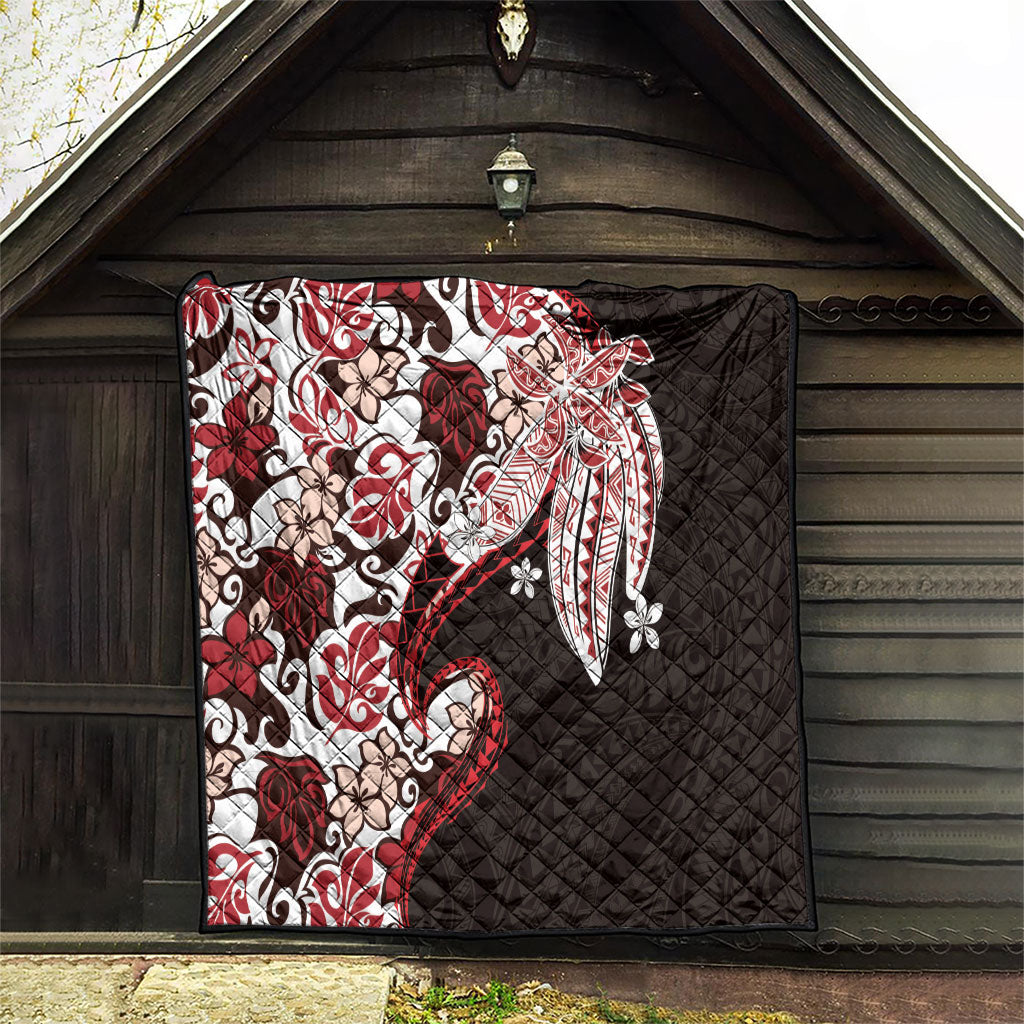 Monstera Plumeria Flowers Red Quilt Polynesian Pattern