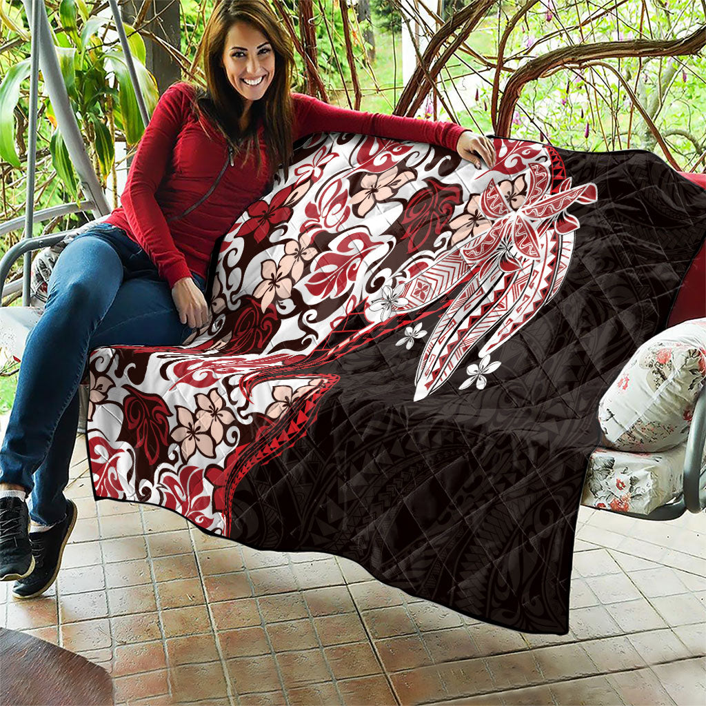 Monstera Plumeria Flowers Red Quilt Polynesian Pattern