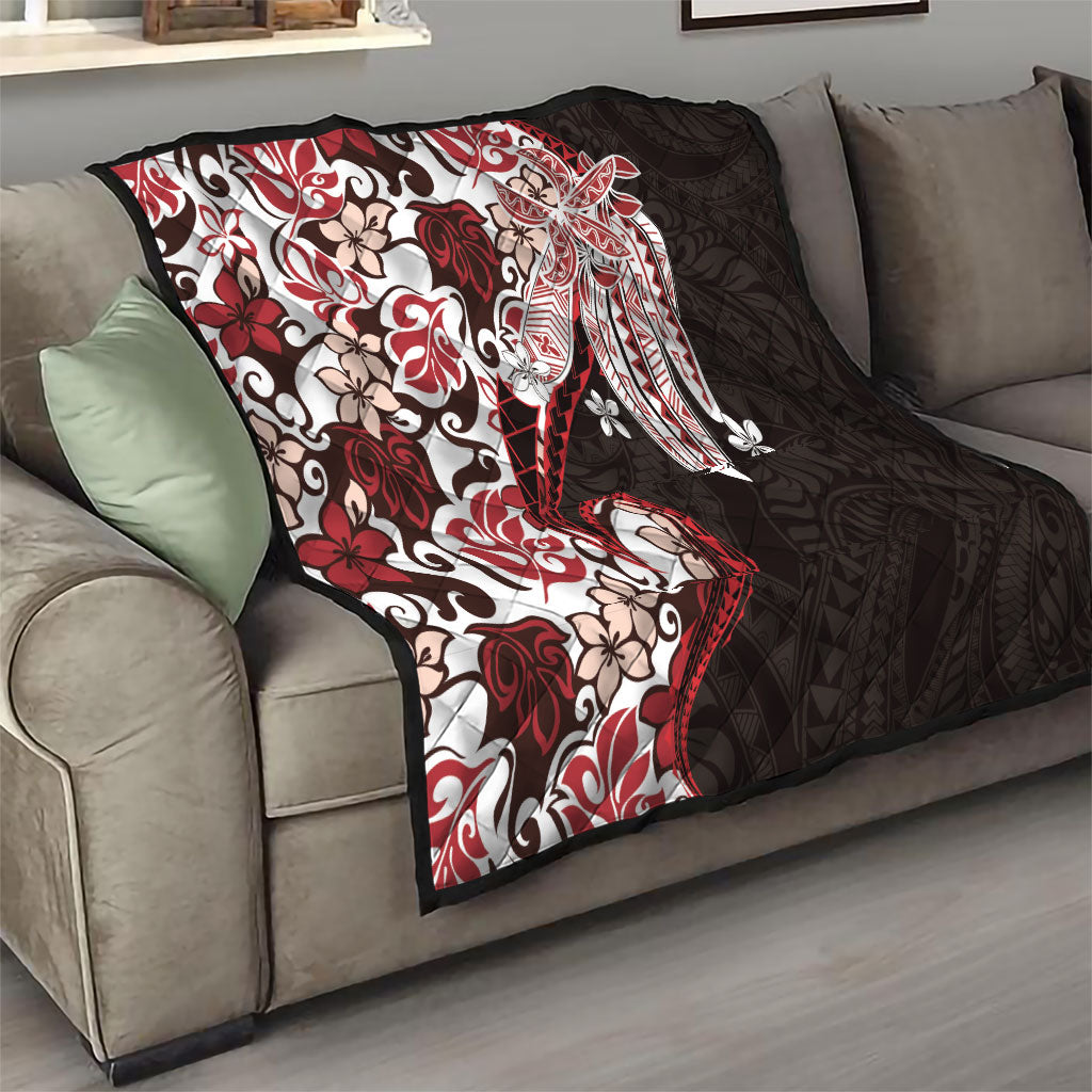 Monstera Plumeria Flowers Red Quilt Polynesian Pattern