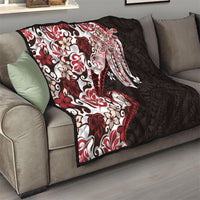 Monstera Plumeria Flowers Red Quilt Polynesian Pattern