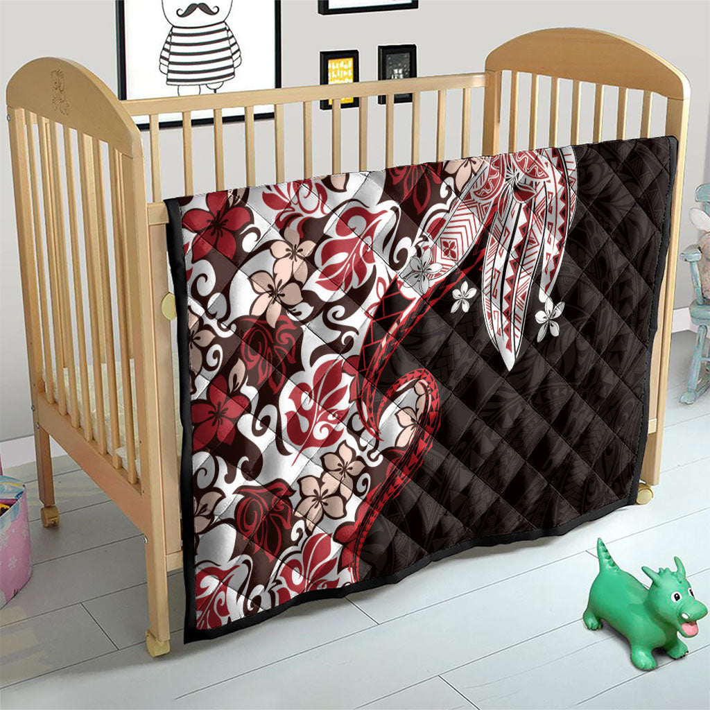 Monstera Plumeria Flowers Red Quilt Polynesian Pattern
