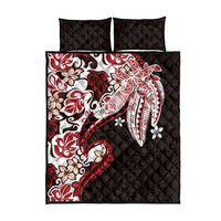 Monstera Plumeria Flowers Red Quilt Bed Set Polynesian Pattern