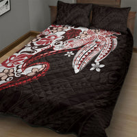 Monstera Plumeria Flowers Red Quilt Bed Set Polynesian Pattern