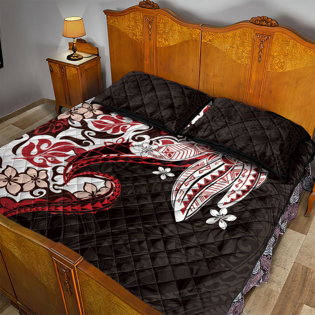 Monstera Plumeria Flowers Red Quilt Bed Set Polynesian Pattern