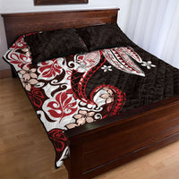 Monstera Plumeria Flowers Red Quilt Bed Set Polynesian Pattern