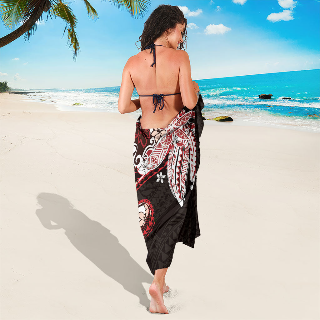 Monstera Plumeria Flowers Red Sarong Polynesian Pattern