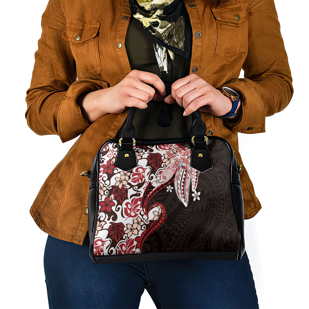 Monstera Plumeria Flowers Red Shoulder Handbag Polynesian Pattern LT01 - Polynesian Pride