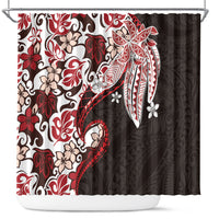 Monstera Plumeria Flowers Red Shower Curtain Polynesian Pattern