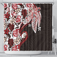 Monstera Plumeria Flowers Red Shower Curtain Polynesian Pattern